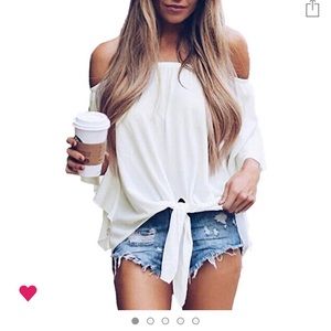 White tie front off the shoulder blouse